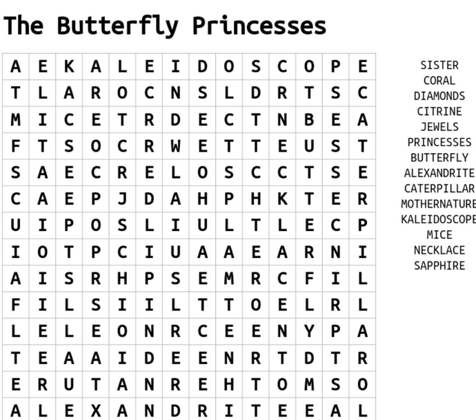 National Storytelling Week  - The butterfly Princesses Wordsearch