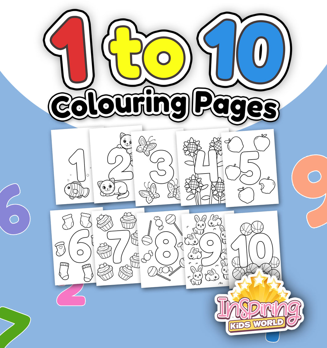 1 to 10 Colouring Pages